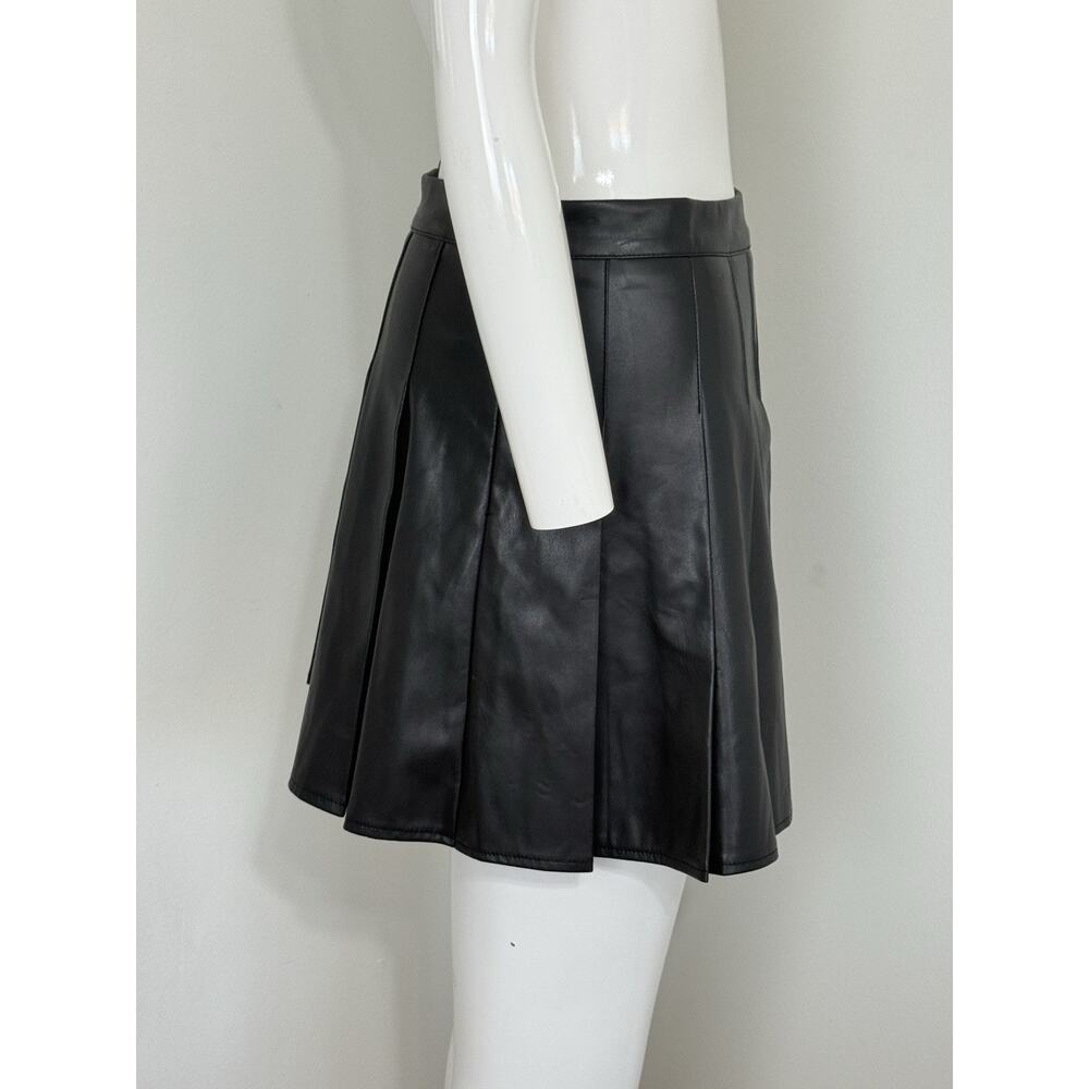 Women Faux Leather Skirt Black Mini Pleated High Waist Slim A-line Skirt M NWT - Picture 3 of 12